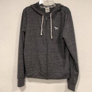 Pink Victorias Secret Full Zip Hoodie Sweatshirt Charcoal Gray EUC Women Size XS